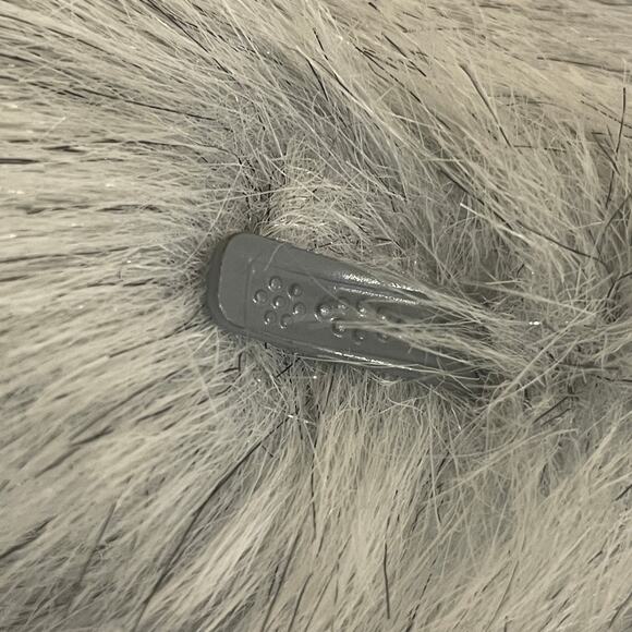 Lyre Bird Vintage Faux Fur Coat | Gray Silver Plush Swing Jacket, Hook Closures - Picture 6 of 9